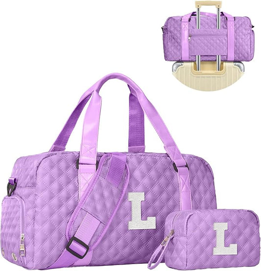 Initial Travel Duffle Bag Women Girls Gift: Personalized Weekender bags, Dance Cheer bag Sports for Girl, Kid Gymnastics Bags, Birthday Gifts for Women Girls Kids Teens Mom Teacher