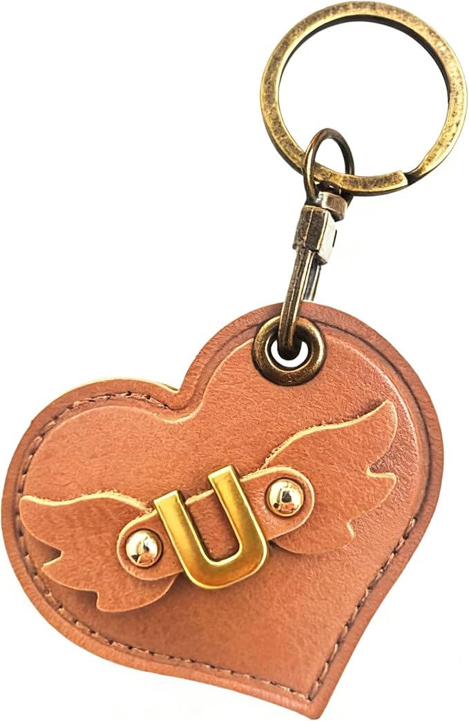 Initial Letter Leather Alphabet Keychain Holder Case Compatible with AirTag,Cute Protective Air Tag Cover with Bronze Keyring,Anti-Scratch Finder GPS Tracker Case for Pets Keys Wallet Luggage(U)