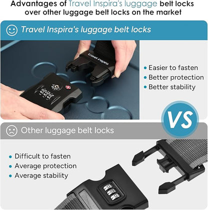 Travel Inspira Luggage Straps for Suitcases with TSA Lock, Protect Your Luggage Anti-Burst, High Visibility Color, Easy to Identify Luggage Adjustable Heavy Duty Belt for 20-32 Inch Suitcases