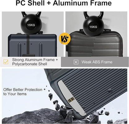 Carry on Luggage 22x14x9 Airline Approved, Durable PC Hardside Suitcase with TSA Lock for Business Trip, 20 Inch Carry-on Luggage, USB Port & 360°Spinner Wheels (20 Inch - Aluminium-Frame, Dark Grey)