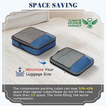 BAGAIL 4 Set/6 Set/8 Set Compression Packing Cubes Travel Accessories Expandable Packing Organizers(HalfMesh,8-Navy)