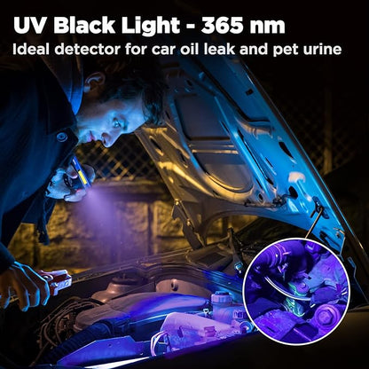 WORKPRO Rechargeable Flashlight, LED Pen Light with 365 nm UV Black Light, 450 Lumen Pocket Penlight, Magnetic Clip, for Hurricane Deluge Flood Emergency