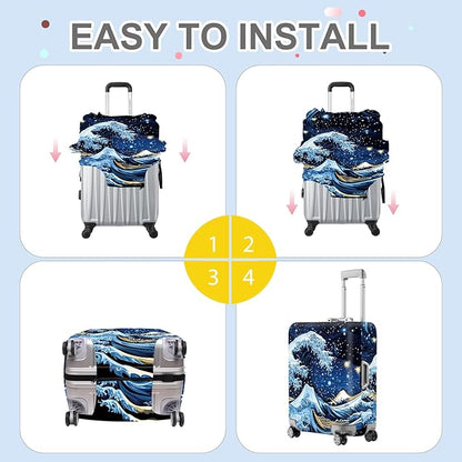ANNA QUEEN Starry Ocean Wave Luggage Cover, Suitcase Protector with Artistic Van Gogh Style, Stretchable, Washable Travel Cover for 20-22 Inch Luggage