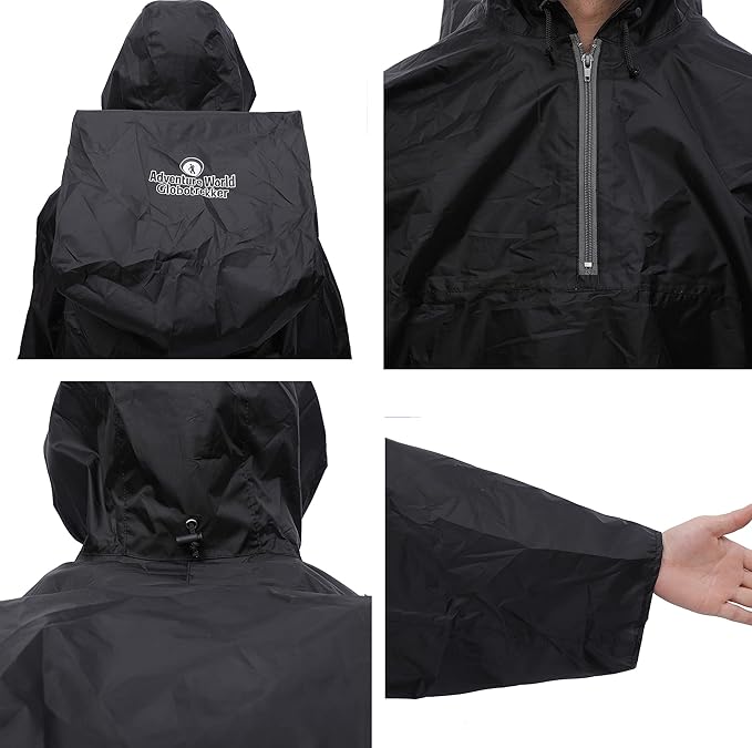 Adventure World Globotrekker Backpack Poncho Lightweight Waterproof Rain Poncho for Hiking, Camping, Travel & Outdoor Use