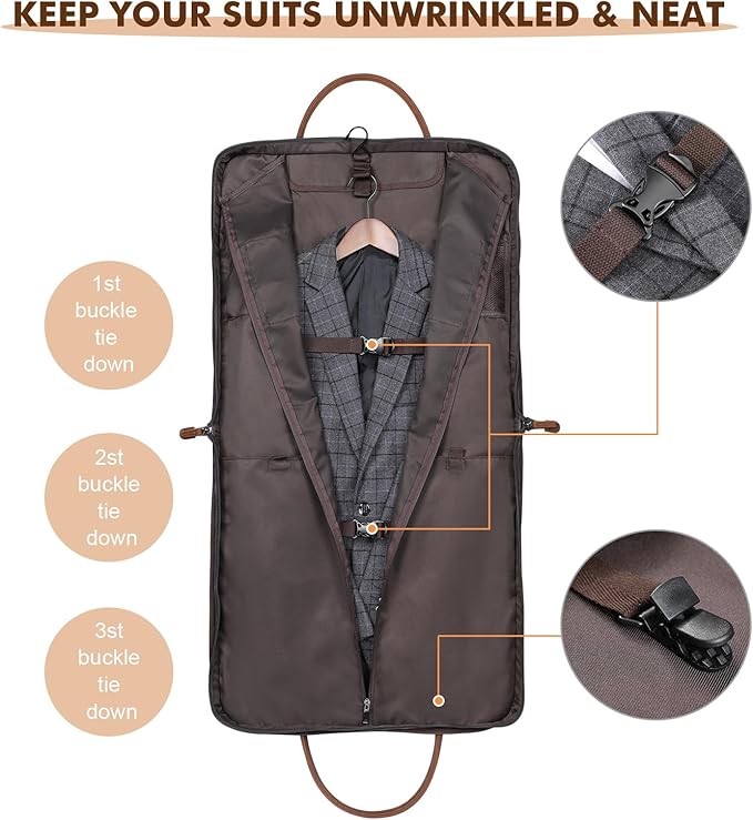 S-ZONE Carry on Garment Bag for Business Travel Canvas Leather Men Suit Cover