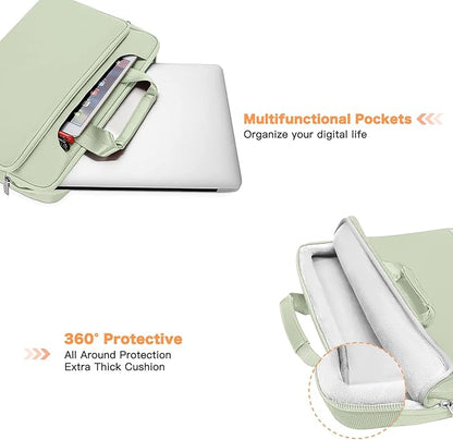 MOSISO 360 Protective Laptop Shoulder Bag Compatible with MacBook Air 15 M4 A3241 M3 A3114 M2 A2941/Pro 16 inch M4 M3 M2 M1, 15-15.6 inch Notebook,Matching Color Sleeve with Belt, Sage Green