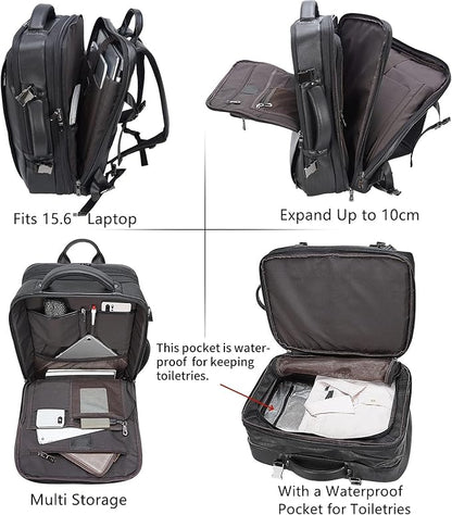 Masa Kawa Leather 15.6 Inch Laptop Backpack for Men Expandable 36L Business Travel Rucksack Daypack Weekender Bag