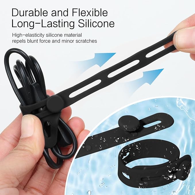 Donruby 24Pcs Silicone Cable Ties - Reusable & Washable with Locking Buckle Design, Adjustable Fastening Cable Straps, Multi-Purpose High Elasticity Cord Organizer (Black)