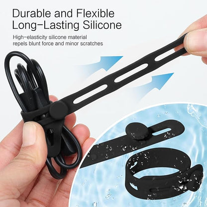 Donruby 24Pcs Silicone Cable Ties - Reusable & Washable with Locking Buckle Design, Adjustable Fastening Cable Straps, Multi-Purpose High Elasticity Cord Organizer (Black)