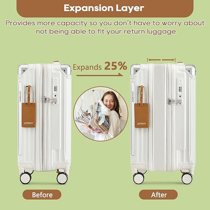 Joyway 5 Piece Luggage Set with Cup Holder, Expandable 25% Capacity, Includes Handbag, Anti Slip Wheels, Hook, Smart Carry On Suitcase for Men and Women, Spinner Travel White