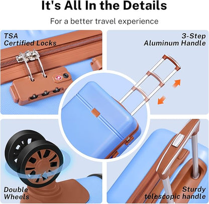 Krute Luggage Sets 5 Pieces Suitcase Set Hard Shell Carry On Luggage with Spinner Wheels TSA Approved Durable PC+ABS Hard Side Suit Case
