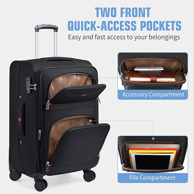Softside Expandable Luggage with 4 Spinner Wheels, Durable Carry-On Luggage Suitcase (Gray, 21-Inch)
