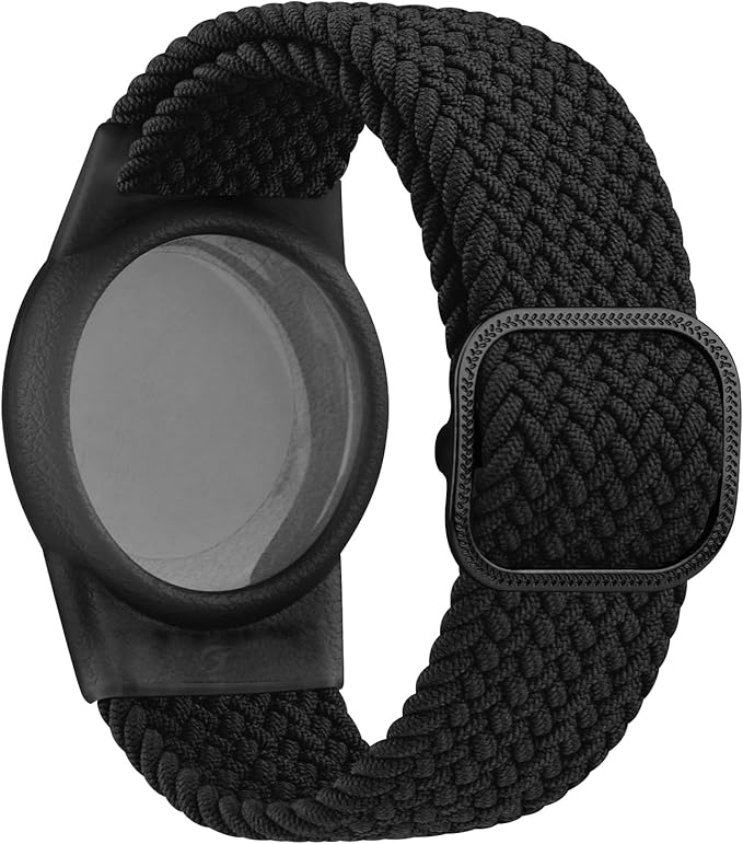 Vanjua Wristband for Apple AirTag, Protective Case Compatible with Air Tag GPS Tracker Holder with Braided Bracelet, Adjustable Anti Lost Watch Band for Toddler Child Elder (Black)