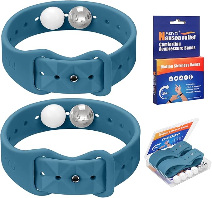 Motion Sickness Bands for Adults and Kids Sea Wristbands for Cruise Travel Wristband, Natural Relief Wristbands，Sea Bands for Pregnancy Women(1 Pair Blue)