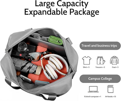 Rolling Duffle Bag with Wheels and Handle, Expandable Foldable Luggage Bag Grey