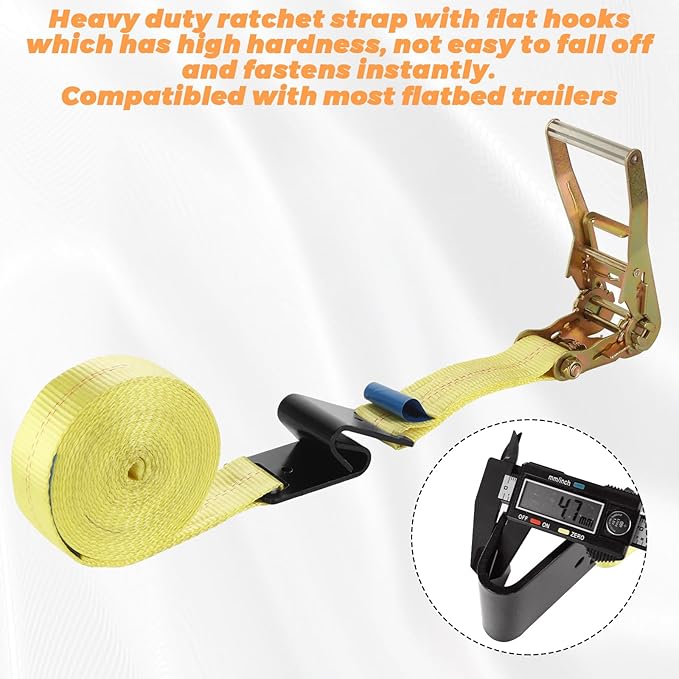 2 Pack 2 Inch Ratchet Straps Heavy Duty 20ft Tie Down Straps Ratchet Flat Hook, 10000 LBS Break Strength, Cargo Ratchet Strap for Moving, Truck, Trailers, Motorcycles, Kayaks, Car Roof