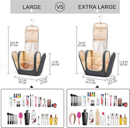 Hanging Toiletry Bag for Women & Men, Cruise Ship Travel Essentials, Holds Full Size Shampoo, with Dry and Wet Separation Cosmetic Bag, Makeup Organizer Bag, Bathroom Water-resistant Bag, Grey