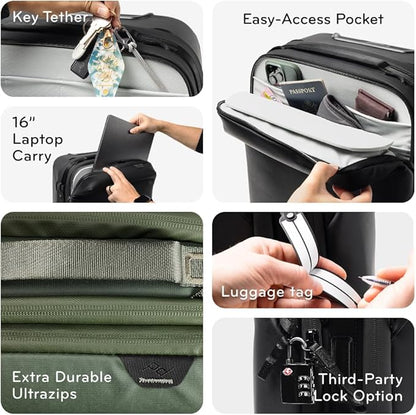 Peak Design Roller Pro Carry-On, Black, Expandable Small Suitcase with Wheels, Carbon Fiber Handle, Drawbridge Opening, Hybrid Soft/Hard Shell, Custom Hardware, Fits XL Camera Cube or Packing Cubes