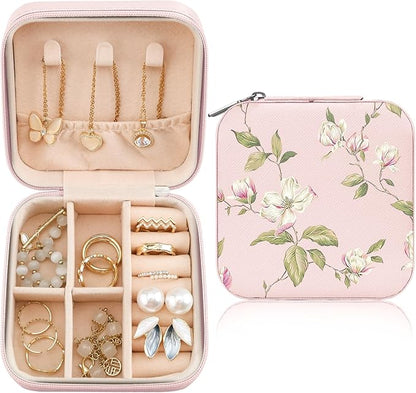 MAYCARI Jewelry Box with Cute Floral Flower Pattern Design, PU Leather Jewelry Travel Organizer Case-Rings/Earrings/Necklace Storage Box for Women Birthday Mom Friends Her Bridesmaids Girls s