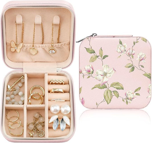 MAYCARI Jewelry Box with Cute Floral Flower Pattern Design, PU Leather Jewelry Travel Organizer Case-Rings/Earrings/Necklace Storage Box for Women Birthday Mom Friends Her Bridesmaids Girls s