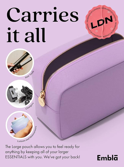 Embla Makeup Bag Travel Cosmetics Pouch and Toiletry Bag, Nylon Zipper Pouch Purse, Cute Make Up Organizer Storage Tote for Women Girls, Waterproof Travel Skincare Case, Large Makeup Bags, Grape