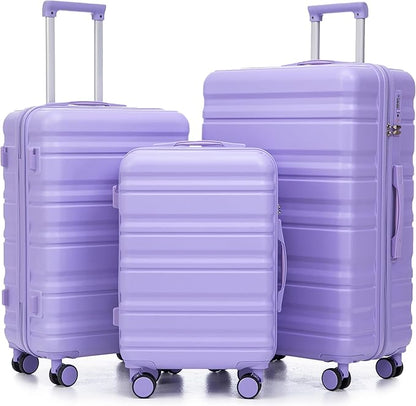 Merax Hardshell Luggage Sets ABS 3Pc Carry On Luggages With Spinner Wheels, Light Purple, 20/24/28 Inch