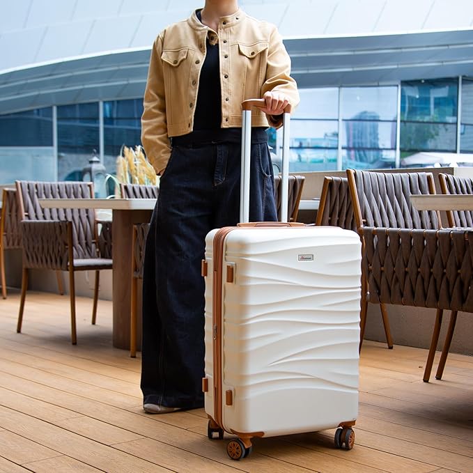 Romswi 26" Medium Checked Luggage, Expandable Checked-Medium Hardshell Suitcase with Double Spinner Wheels for 20% More Space, Hardside Luggage, Scratch-Resistant & YKK Zipper White