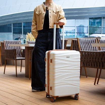 Romswi 26" Medium Checked Luggage, Expandable Checked-Medium Hardshell Suitcase with Double Spinner Wheels for 20% More Space, Hardside Luggage, Scratch-Resistant & YKK Zipper White
