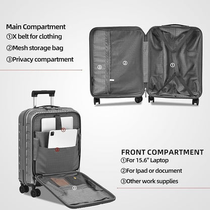 2 Pieces 20/29 Luggage Sets, 20 Inch Cabin Luggage with Front Pocket & 29 Inch Side Opening Suitcase, Ligthweight ABS+PC Hardshell, Gray