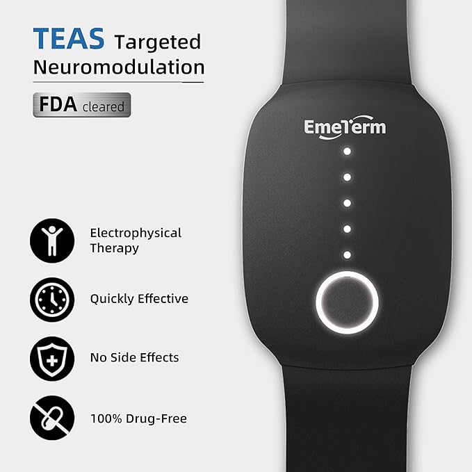 EmeTerm Fashion Anti-Nausea Wristband Relieve Morning Motion Travel Sickness Rechargeable Drug Free Bands without Side Effects - Extra 2pack Conductive Gel (Black - Extra 2pack Conductive Gel)