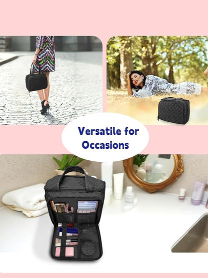 SMONT Travel Toiletry Bag for Women Hanging Makeup Organizer Toiletry Bag Essentials for Women Makeup Bag/Big Compartment, Waterproof,with Multiple Pockets, Ideal for Travel, Gym, School, Black