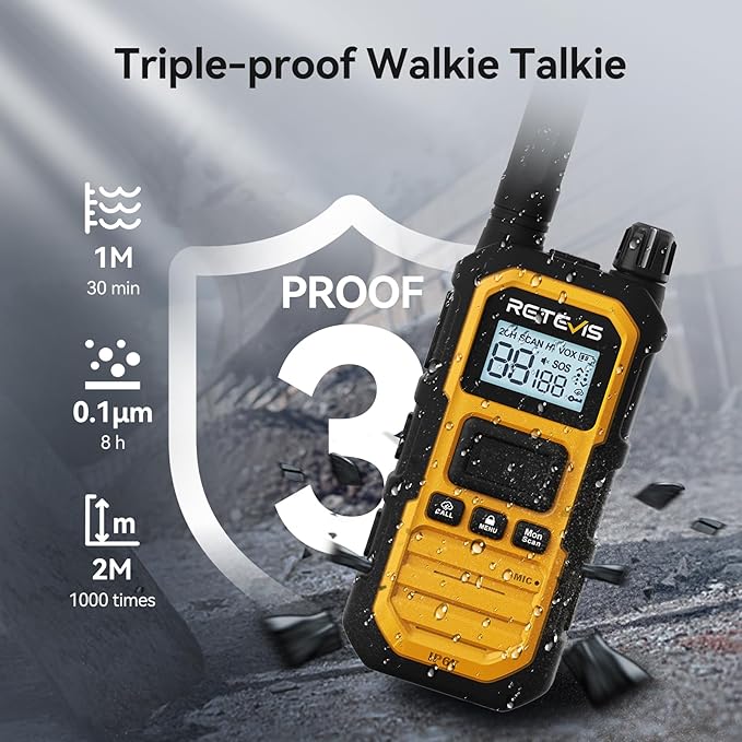 Retevis RB48 Plus Walkie Talkies Long Range, Heavy Duty Rechargeable GMRS Two Way Radios, IP67 Waterproof, Shock Resistant, Group Call, VOX(6 Pack with Gang Charger)