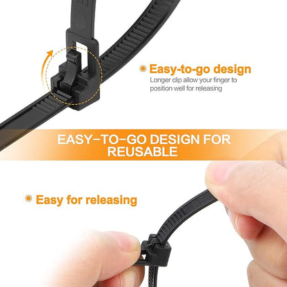 SOOOEC 100 Pack Reusable Zip Ties 6 inch Heavy Duty Outdoor UV Resistant, Releasable Black Zip Ties Indoor Round Ending No Hurt, Cable Ties Reusable Tie Wraps Non Slip Off