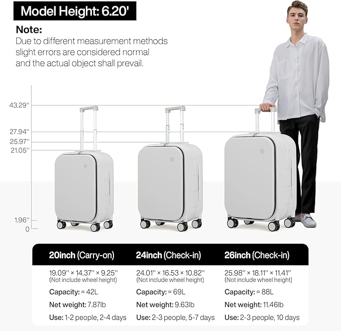 mixi 20 Inch Carry On Luggage 22x14x9 Airline Approved PC Hard Shell Suitcase Top Opening Aluminum Frame Travel Suitcases with Wheels, Smoke White