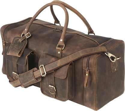 KomalC 24 inch Duffel Bag Travel Sports Overnight Weekend Leather Duffle Bag for Gym Sports Cabin Holdall bag