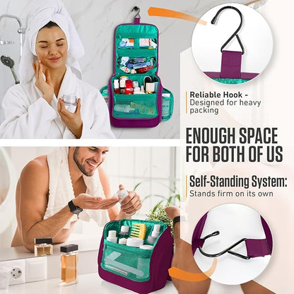 VENTURE 4TH Hanging Travel Toiletry Bag for Women & Men – Large Toiletry Organizer with 18 Compartments, Removable TSA Pouch, Travel Wash Bag for Toiletries, Makeup & Shaving Kit (Purple/Mint)