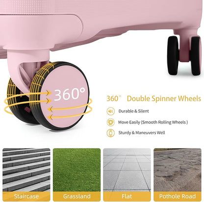LARVENDER Luggage Sets 3 Piece with Duffel Bag Hardside PP Carry On Suitcase with 360° Spinner Wheels TSA Lock Luggage Sets for Women, Orchid Pink