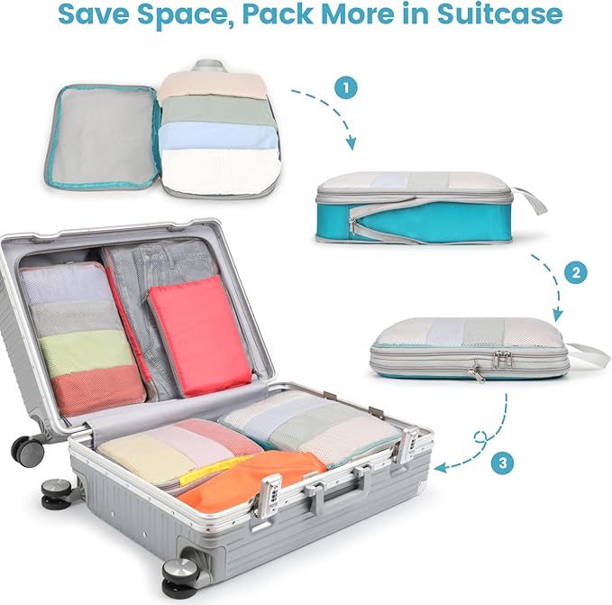 Cambond Compression Packing Cubes for Travel Women - Expandable Travel Bags Luggage Organizers Travel Essentials Compression Cubes for Travel Carry on Suitcases Organizer