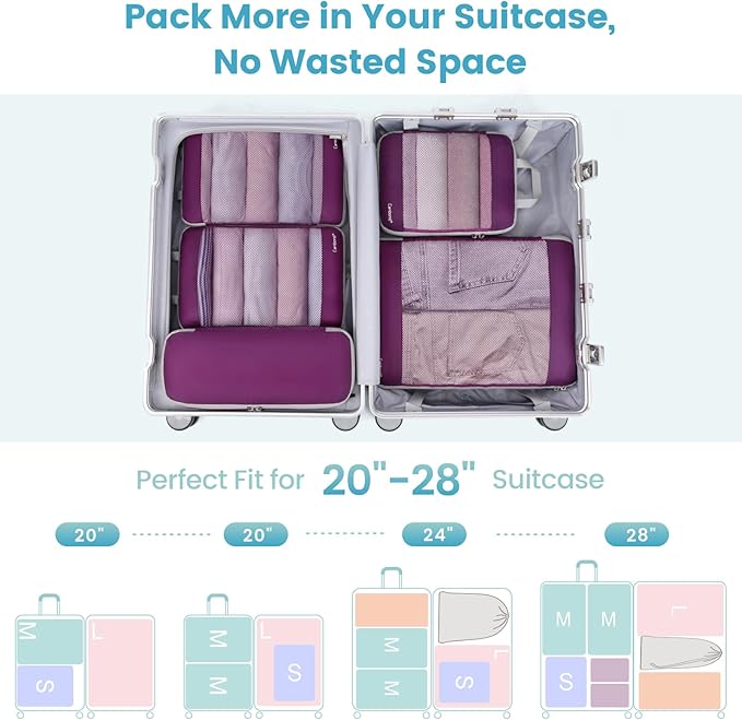 Cambond See Through Mesh Compression Packing Cubes for Suitcases - Packing Cubes for Travel Expandable Travel Essentials Compression Cubes for Carry on Suitcases with Underwear Bag 5 Set, Purple
