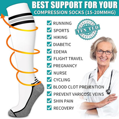 BLUEENJOY Copper Compression Socks for Women & Men (6 pairs) - Best Support for Nurses, Running, Hiking, Recovery