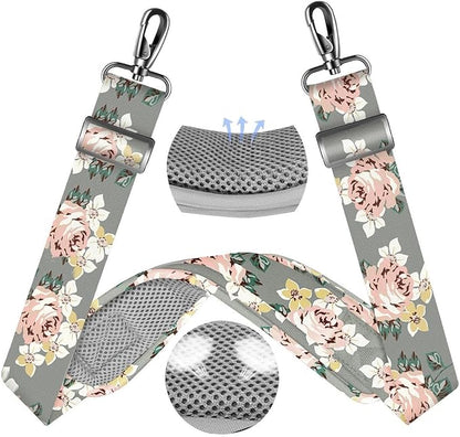 ZINZ 60" Universal Bag Strap with Ultra-Thick Fixed Breathable Pad Adjustable Heavy-Duty Shoulder Strap for Laptop Bag Crossbody Luggage Gym Bag Camera Bag and More,Gray Flower