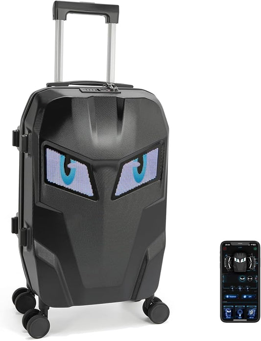 20 inch Smart LED light up Luggage, Airline Approved Hard Shell Suitcases with Wheels, Carry on Luggage Small Rolling Suitcase with Lock, APP-Controlled LED Display