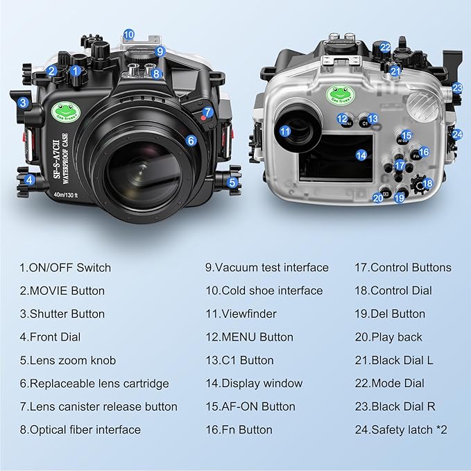 Sea frogs Underwater Camera Case Compatible with Sony A7C-II for E 10-18mm F4 OSS IPX8 40m/130ft Maximum Diving Depth Waterproof Camera Housing for Diving, Surfing, Rowing, Skiing A7C-2 A7C II