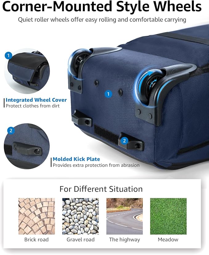 Rolling Backpack, 30L Travel Laptop Backpack with Wheels, 15.6 Inch Personal Item Roller Luggage with USB Charging Port Flight Approved for Men Women Adults, Blue