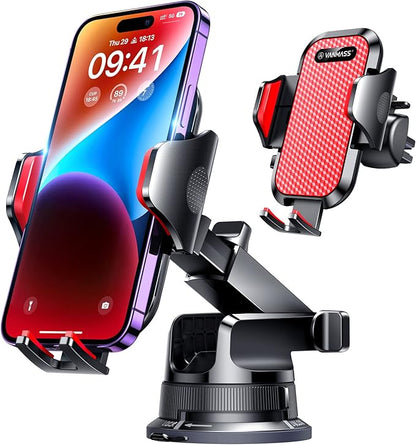 VANMASS [Pro Version] Universal Car Phone Mount [Super Suction Cup] Dashboard Phone Holder, Handsfree Windshield Dash Vent Phone Holder Car, Compatible for iPhone 17 16 15 14 Samsung LG & Truck,Red