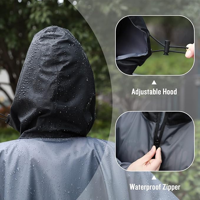 SaphiRose Unisex Rain Poncho Waterproof Raincoat Hooded for Adults Women with Pockets