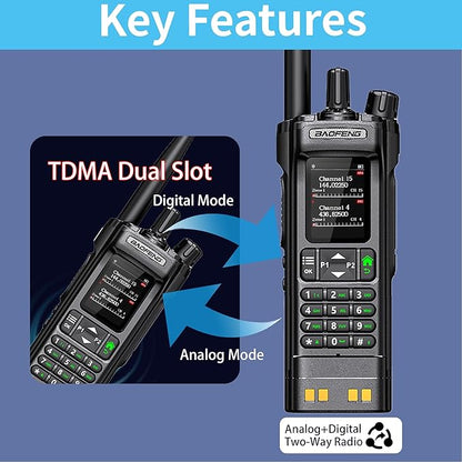 BAOFENG DM32 DMR 10W Long Range Walkie Talkie | Dual Band VHF/UHF | GPS & USB-C Rechargeable | Two Way Radio for Outdoor Hunting Emergency