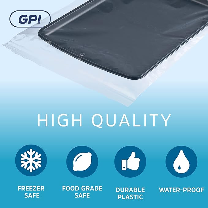 GPI - 2.5 Gallon Extra-large Zip Bags, 13" x 18" Large Reclosable Lock Zip Bags, Clear Plastic Zipper Storage Bags with Zip Top Lock for Freezer, Clothing, Food, Supplies - 100 Count