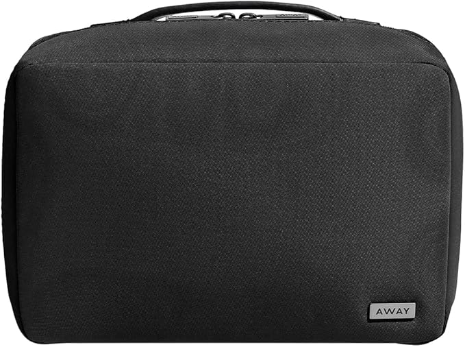 Away Small Toiletry Bag, Travel Essentials Organizer with Mesh and Clear Pockets, Waterproof, Easy to Clean, Compact Travel Pouch, Jet Black