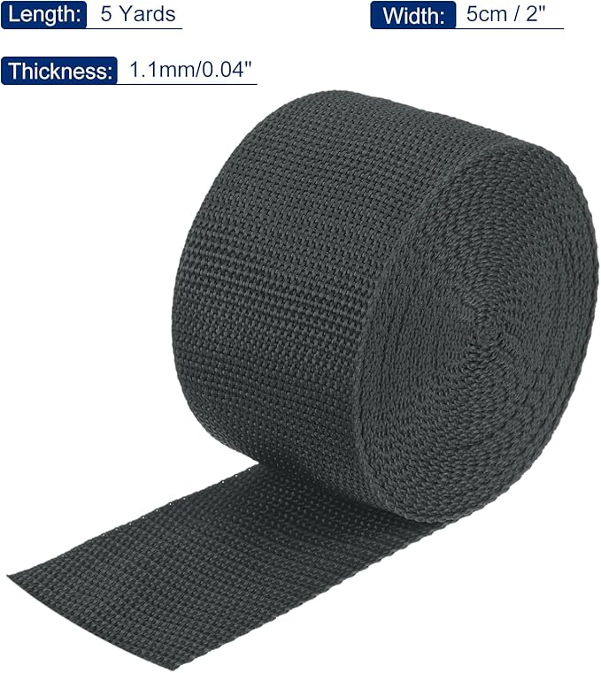 MECCANIXITY Lightweight Polypropylene Webbing Strap 2" 5 Yard Backpack Strapping Band Dark Grey for Outdoor Luggage Cargo Straps